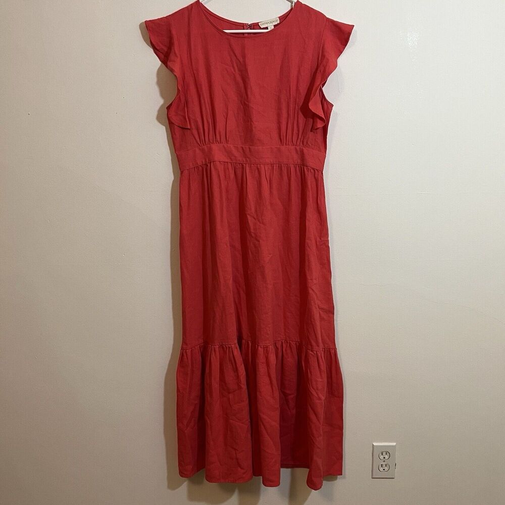 Elegant Coral Ruffle Sleeve Dress